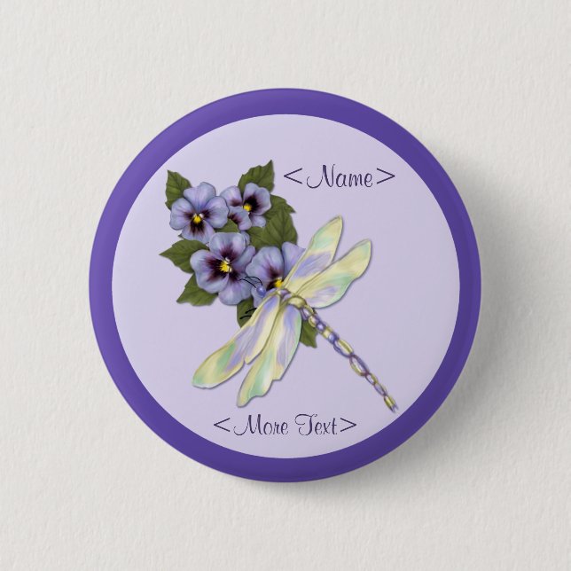 Badge Rond 5 Cm Dragonfly et Pansies (Devant)
