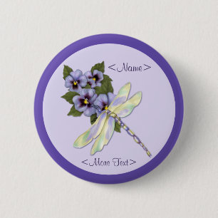 Badge Rond 5 Cm Dragonfly et Pansies