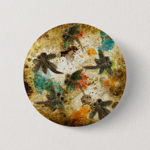 Badge Rond 5 Cm Dragonfly Flit Rustic Splash