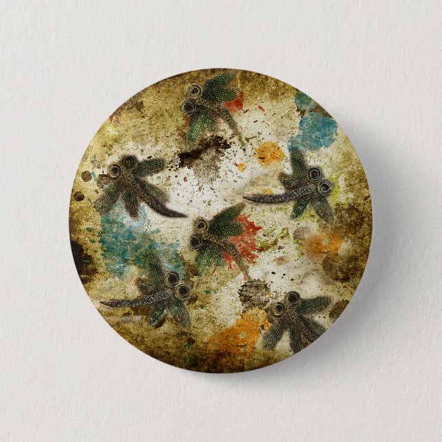 Badge Rond 5 Cm Dragonfly Flit Rustic Splash (Devant)