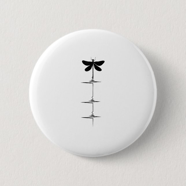 Badge Rond 5 Cm Dragonfly Heartbeat EKG Pulse Nature Insect Dragon (Devant)