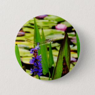 Badge Rond 5 Cm Dragonfly lotus and purple flower