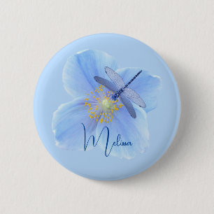Badge Rond 5 Cm Dragonfly on Blue Poppy bouton