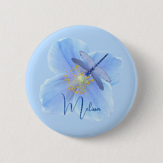 Badge Rond 5 Cm Dragonfly on Blue Poppy bouton
