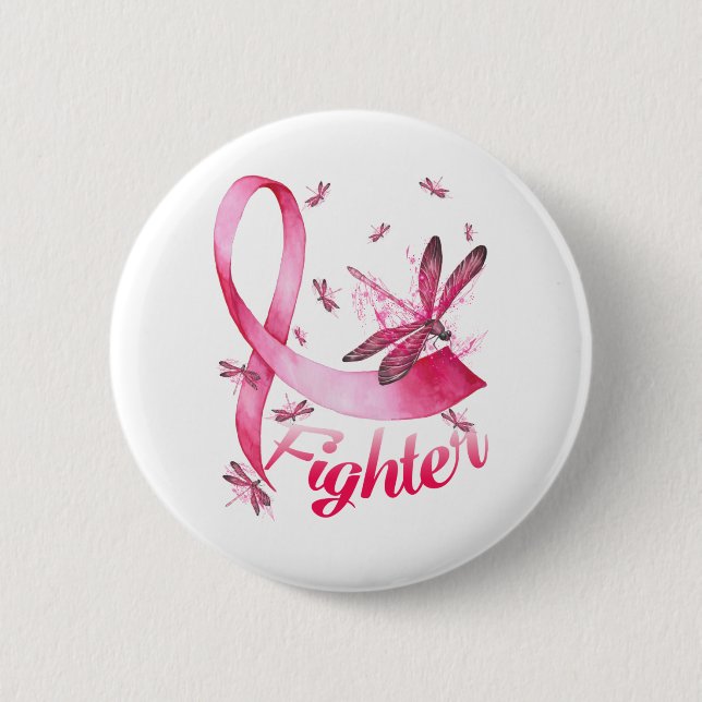 Badge Rond 5 Cm Dragonfly rose Ribbon Cancer du sein (Devant)