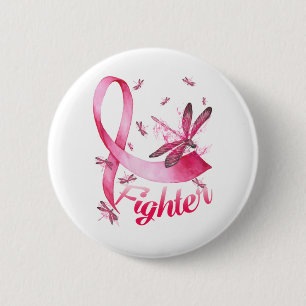 Badge Rond 5 Cm Dragonfly rose Ribbon Cancer du sein