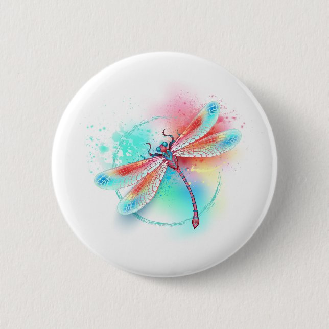 Badge Rond 5 Cm Dragonfly rouge sur l'arrière - plan aquarelle (Devant)