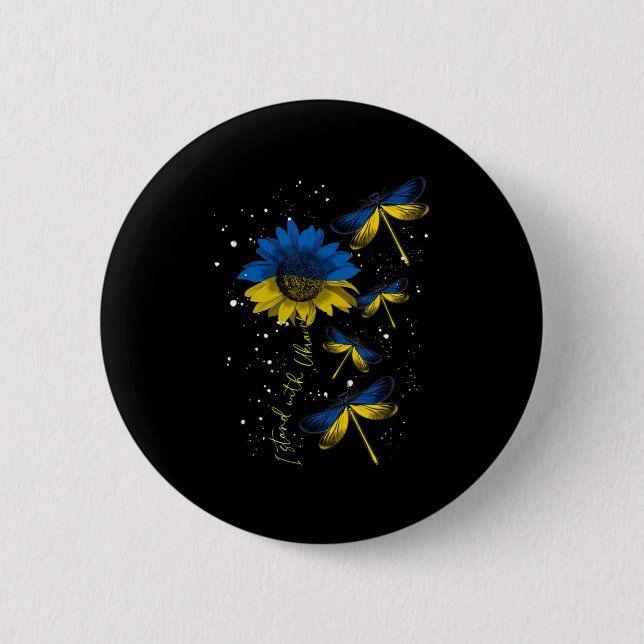 Badge Rond 5 Cm Dragonfly Ukraine Sunflower Ukraine Drapeau Stand  (Devant)