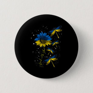 Badge Rond 5 Cm Dragonfly Ukraine Sunflower Ukraine Drapeau Stand