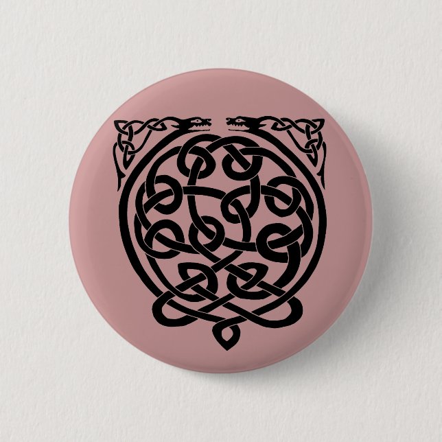 Badge Rond 5 Cm Dragons à noeuds celtiques - noir et blanc (Devant)
