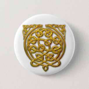 Badge Rond 5 Cm Dragons à noeuds celtiques - Or