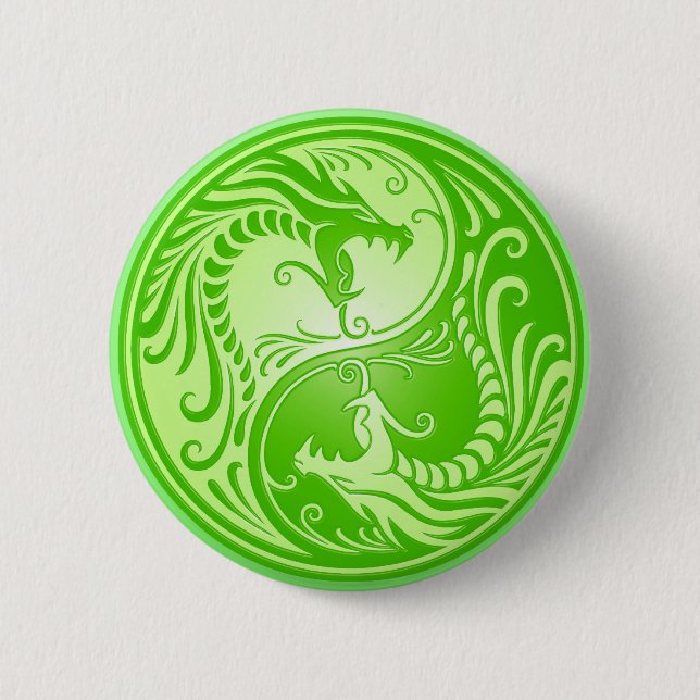 Badge Rond 5 Cm Dragons de Yin Yang, vert clair (Devant)
