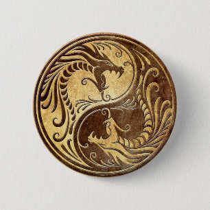 Badge Rond 5 Cm Dragons en pierre de Yin Yang