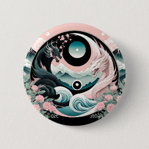 Badge Rond 5 Cm Dragons Floral Mountain Rose Sage Turquoise