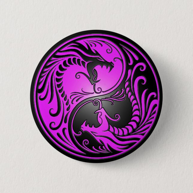 Badge Rond 5 Cm Dragons, pourpre et noir de Yin Yang (Devant)