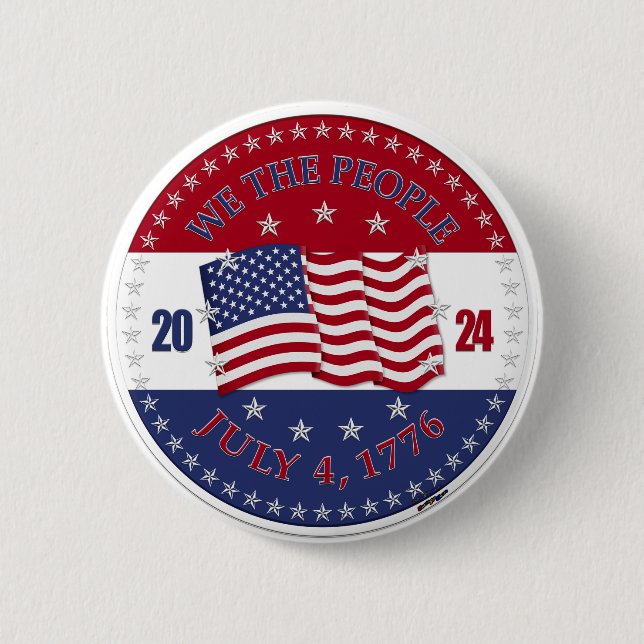 Badge Rond 5 Cm Drapeau 2024 USA Nous Le Peuple (Devant)