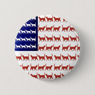 Badge Rond 5 Cm Drapeau 4 juillet chat Rouge Blanc Bleu Patriot US