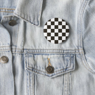 Badge Rond 5 Cm Drapeau à damier (noir et blanc) (motif damier)
