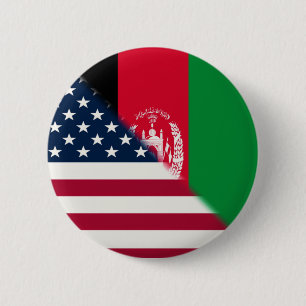 Badge Rond 5 Cm Drapeau Afghanistan - États-Unis   Demi-Afghane Am