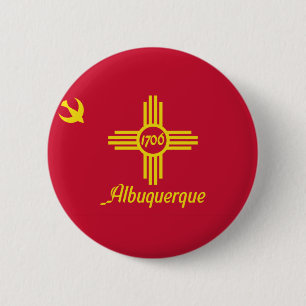 Badge Rond 5 Cm Drapeau Albuquerque, Nouveau-Mexique Bouton Pinbac
