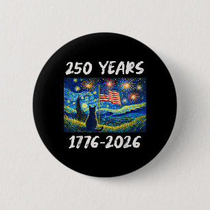 Badge Rond 5 Cm Drapeau américain 250 ans 1776-2026 Chat Nuit étoi