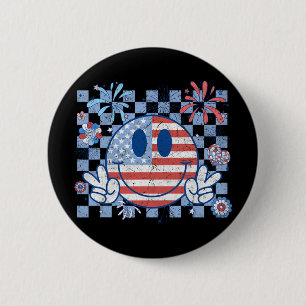 Badge Rond 5 Cm Drapeau Américain 4 Juillet Groovy Visage Souriant