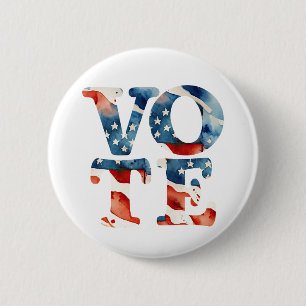 Badge Rond 5 Cm Drapeau américain à l'aquarelle vote électeur droi
