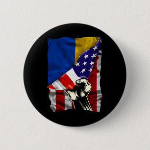 Badge Rond 5 Cm Drapeau américain à moitié racines ukrainiennes Dr