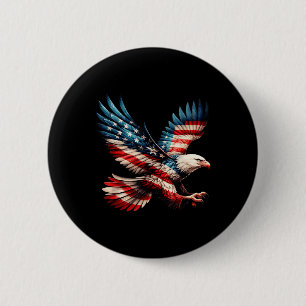 Badge Rond 5 Cm Drapeau Américain Aigle Bald 4 Juillet Usa Patriot