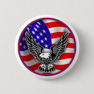 Badge Rond 5 Cm Drapeau Américain Aigle Bald États-Unis Bouton Bad