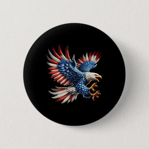 Badge Rond 5 Cm Drapeau Américain Aigle Chauve 4 Juillet Usa Patri