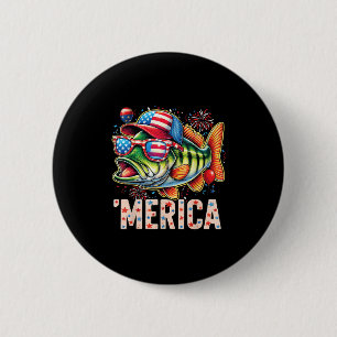 Badge Rond 5 Cm Drapeau Américain Amoureux de la Pêche Pêcheur Drô