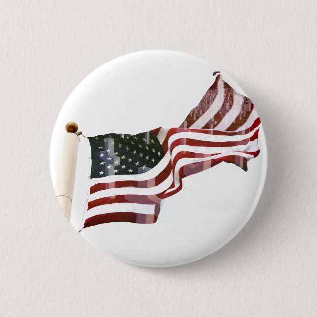 Badge Rond 5 Cm Drapeau américain avec croix (Devant)