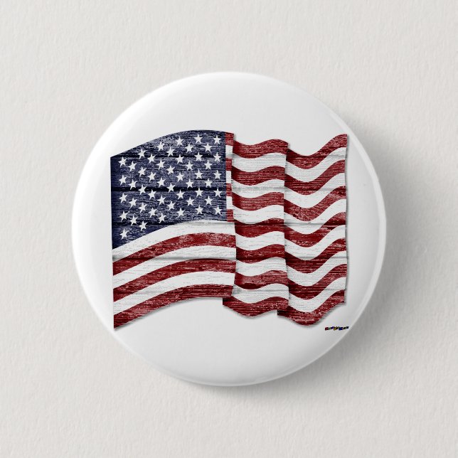 Badge Rond 5 Cm Drapeau américain avec grain de bois (Devant)