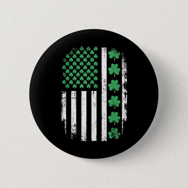 Badge Rond 5 Cm Drapeau Américain Avec Shamrocks Pour St patrick D (Devant)