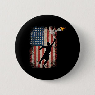 Badge Rond 5 Cm Drapeau Américain Badminton Volant Art Sports