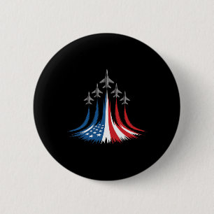 Badge Rond 5 Cm Drapeau américain bleu blanc rouge avions de chass
