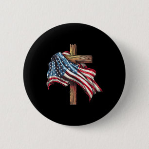 Badge Rond 5 Cm Drapeau américain Christian Cross Jesus 4 juillet 
