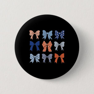 Badge Rond 5 Cm Drapeau Américain Coquette Nœud Et Rubans Drapeau
