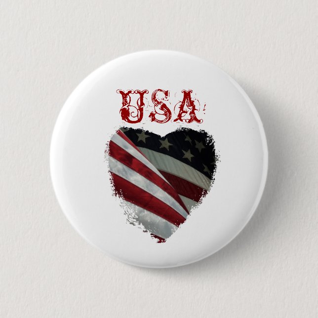 Badge Rond 5 Cm Drapeau américain de coeur (Devant)