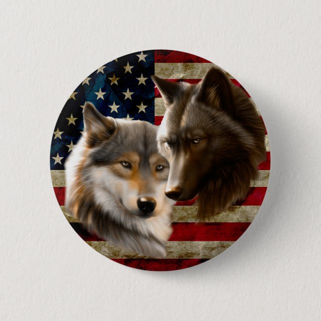 Badge Rond 5 Cm Drapeau américain des loups (Devant)