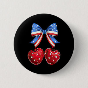 Badge Rond 5 Cm Drapeau Américain Drôle Cherry Coquette Bow 4 Juil