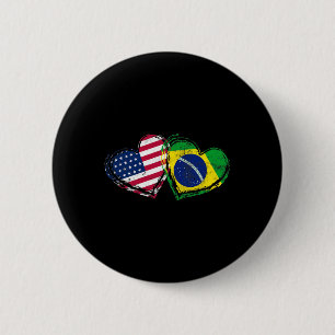 Badge Rond 5 Cm Drapeau américain du Brésil Cœur Amour brésilien a
