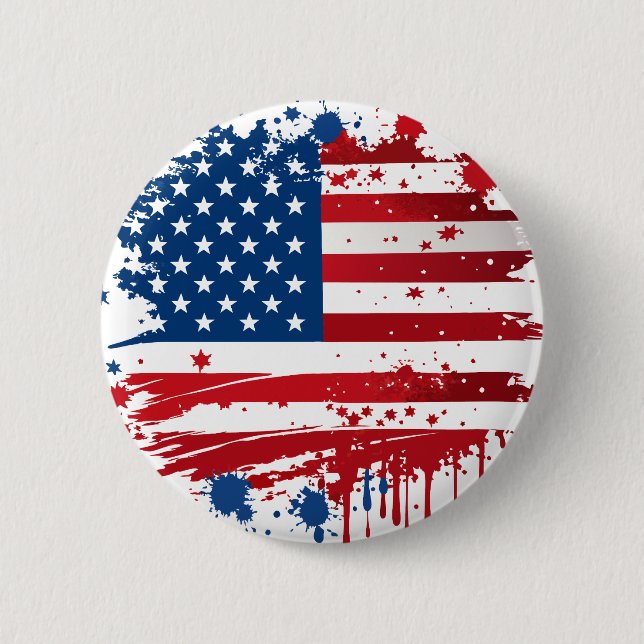 Badge Rond 5 Cm Drapeau américain éclaboussé d'aquarelle rouge et  (Devant)