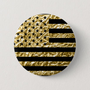 Badge Rond 5 Cm Drapeau américain Effet d'or noir