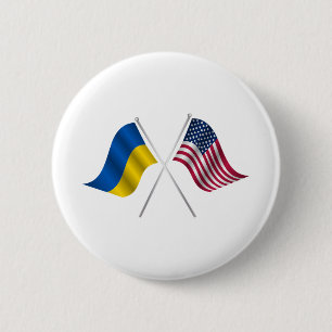 Badge Rond 5 Cm Drapeau américain et drapeau ukrainien