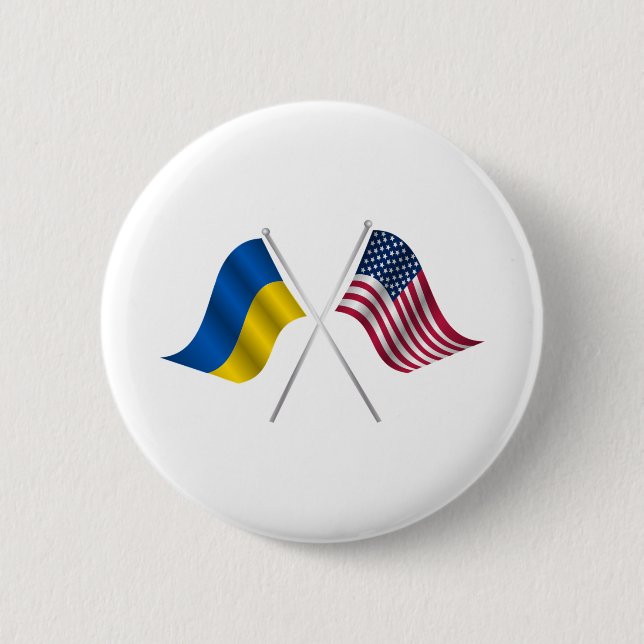 Badge Rond 5 Cm Drapeau américain et drapeau ukrainien (Devant)