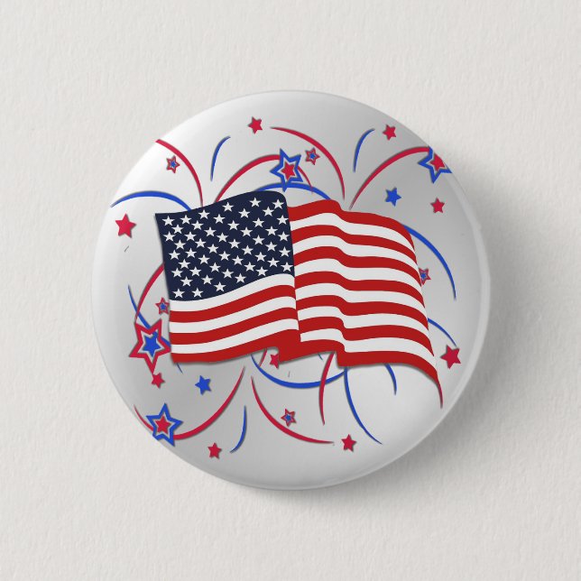 Badge Rond 5 Cm Drapeau américain et feux d'artifice (Devant)