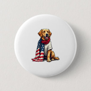 Badge Rond 5 Cm Drapeau Américain Golden Retriever Gravé Amoureux 