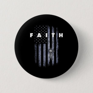 Badge Rond 5 Cm Drapeau américain grunge et croix de foi chrétienn